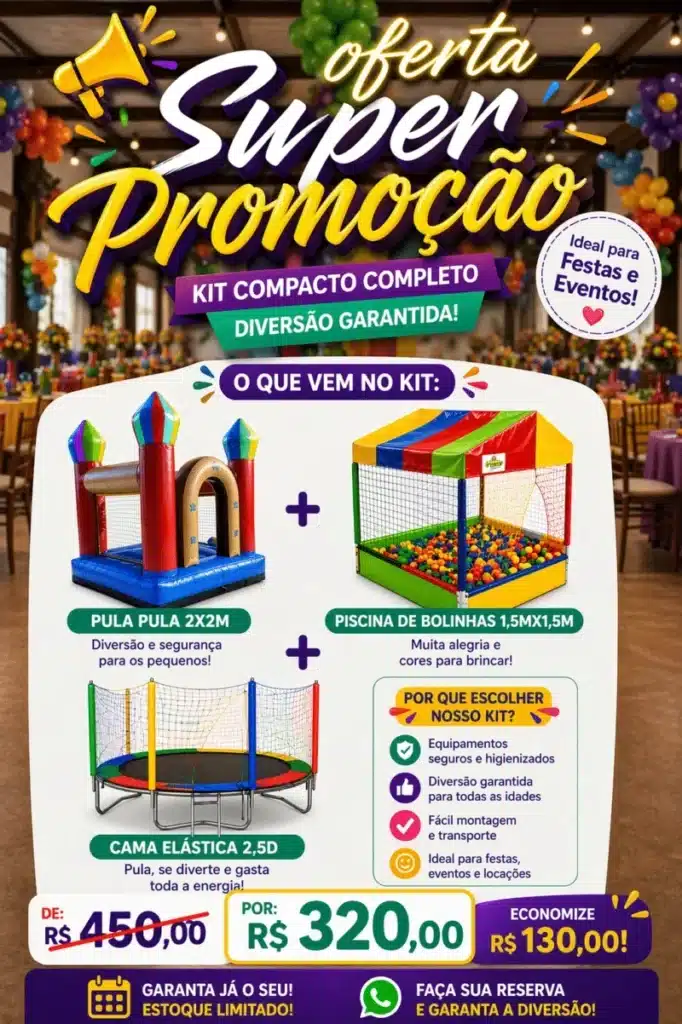 Kit mais completo de brinquedos infláveis para festas em São Paulo